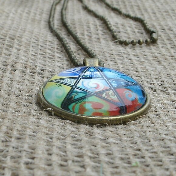 Pentacle Glass Cabochon Pendant Necklace - Picture 6 of 11